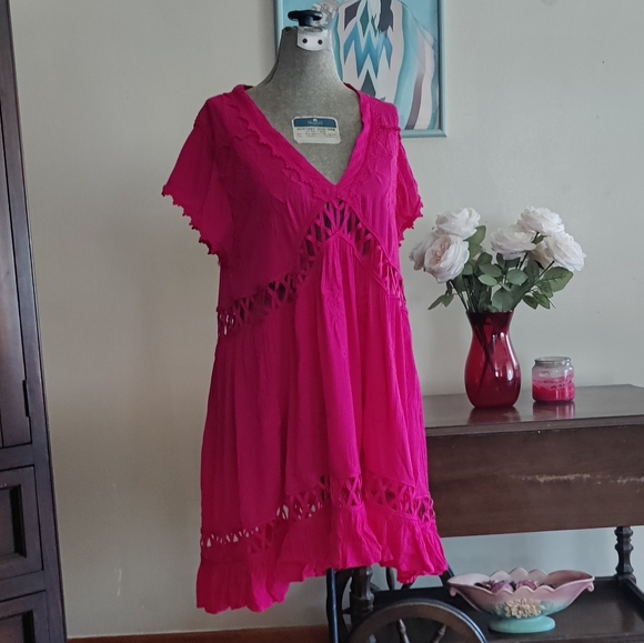 Free People Marissa Pink Mini Dress Women's Size L - Picture 14 of 14
